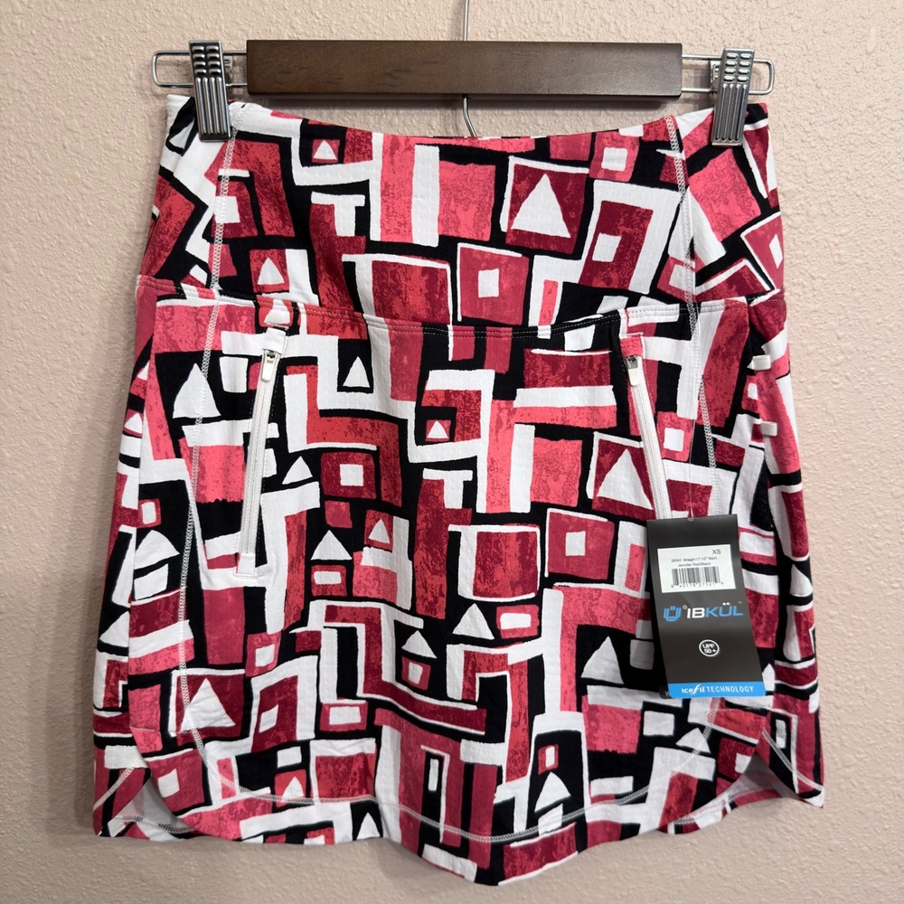 IBKUL Straight 17.5 Skort Jennifer Red Black Geometric Icefil UPF 50 XS NEW